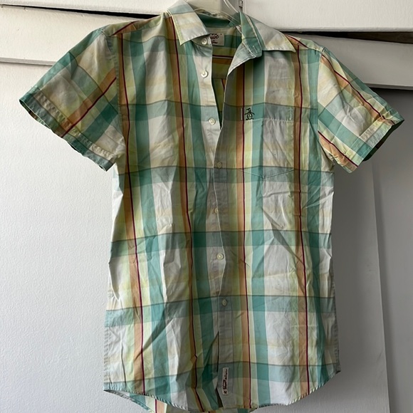 Penguin Men’s mint striped button down size small - Picture 1 of 5